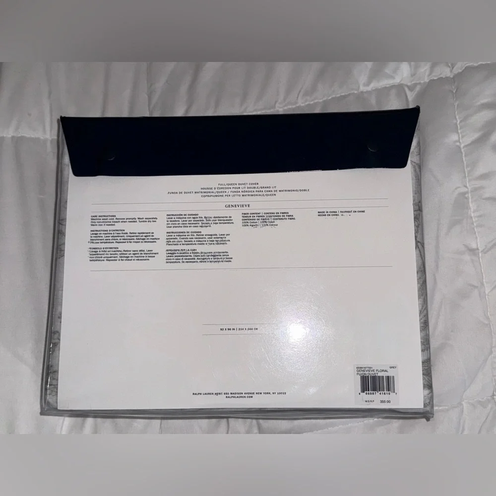 Ralph Lauren Genevieve Full/Queen Duvet Cover Grey NEW